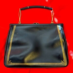 Vintage 1950s leather purse w elegant gold accents